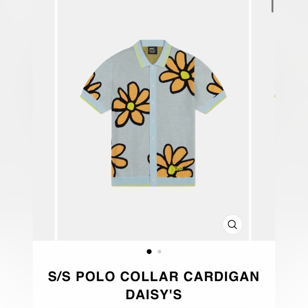 NWT WESC Unisex  S/S Polo Collar Cardigan Daisy’s in Winter Sky Men-M Women’s-L